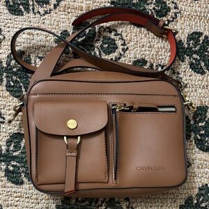 Calvin Klein Brown Leather Messenger Bag